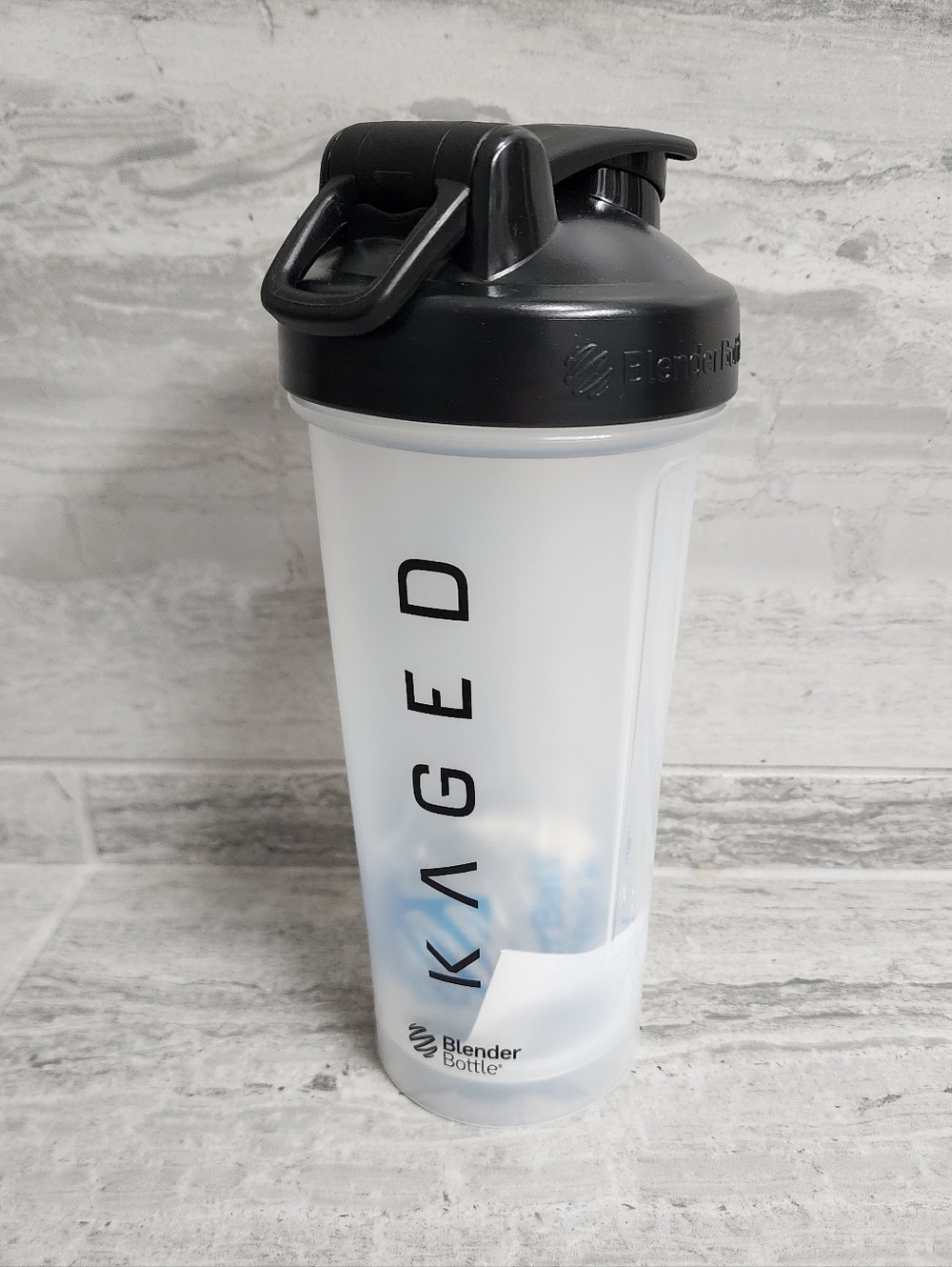 BlenderBottle KAGED Shaker Bottle in Frosted Clear with Black Lid New